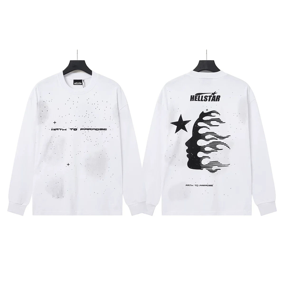 Hellstar White Starry Distressed Flame Portrait Long Sleeve Shirt