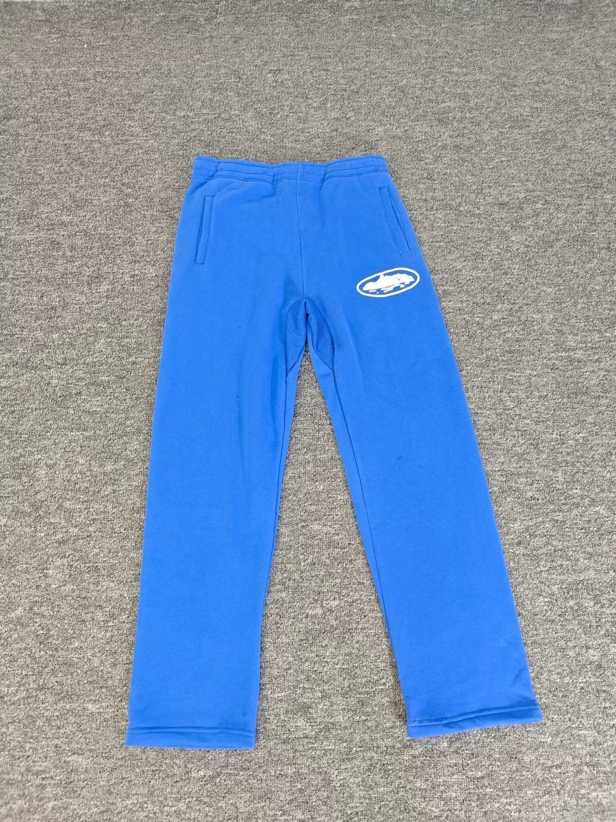 Electric Blue Straight-Leg Sweatpants | Minimalist Streetwear Casual Pants with Logo Detail