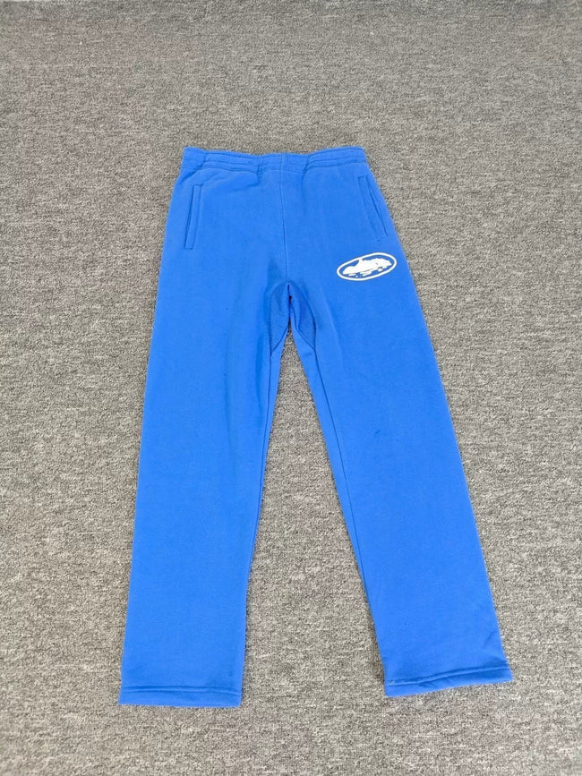 Electric Blue Straight-Leg Sweatpants | Minimalist Streetwear Casual Pants with Logo Detail Hover Image