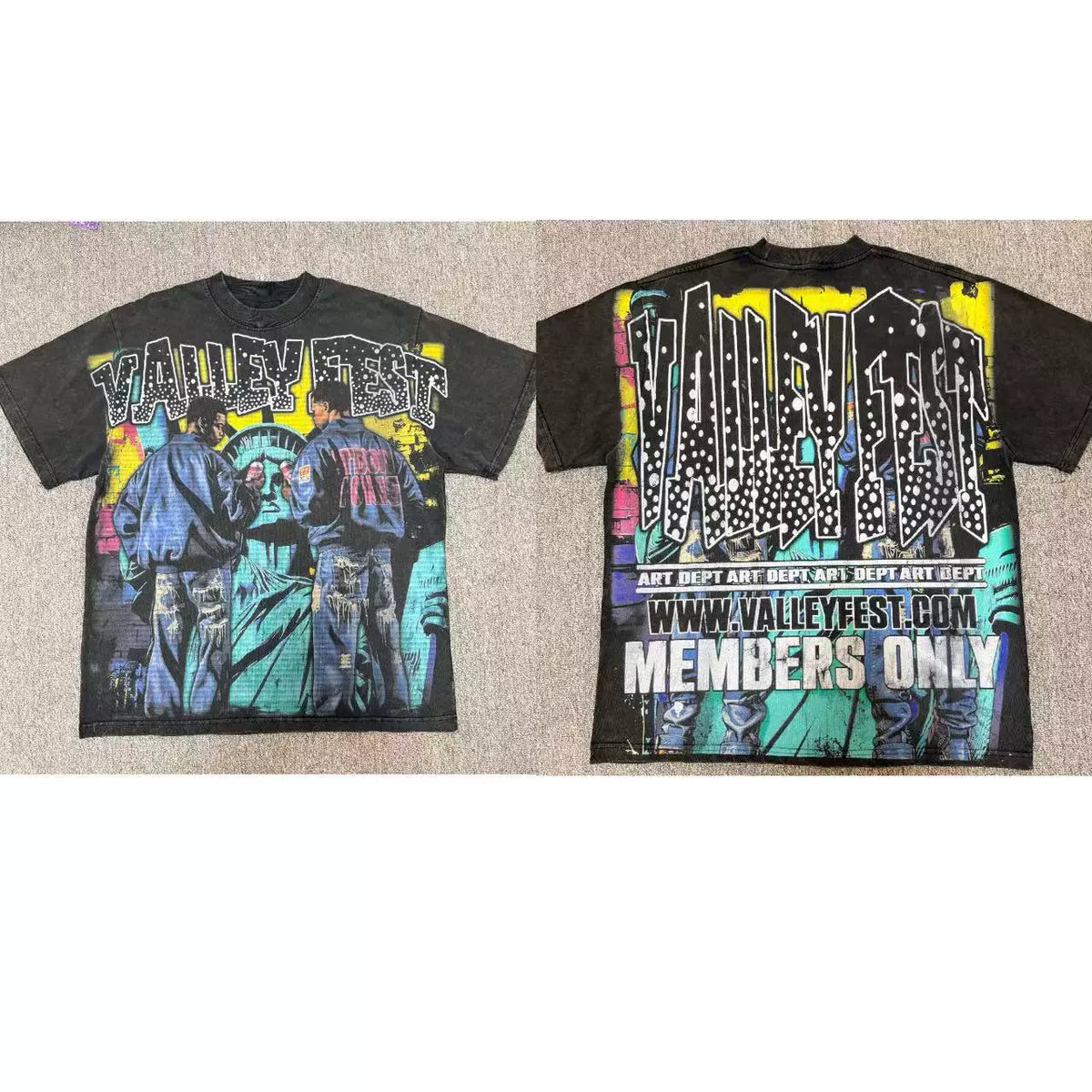 VALEFOREVER Black NYC City Street Double Sided Retro Graphic Short Sleeve T-Shirt