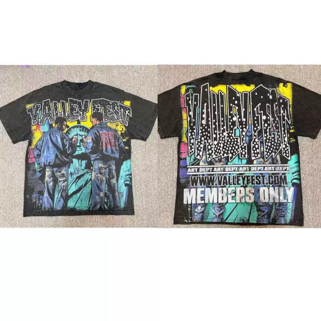 VALEFOREVER Black NYC City Street Double Sided Retro Graphic Short Sleeve T-Shirt Hover Image