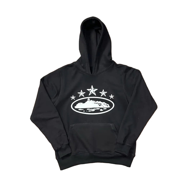 Black Vintage Star Graphic Hoodie – Oversized Streetwear Pullover Sweatshirt Hover Image