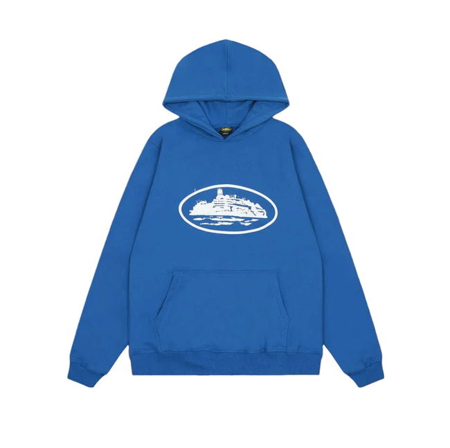 Royal Blue Vintage Graphic Hoodie – Oversized Streetwear Pullover Sweatshirt Hover Image