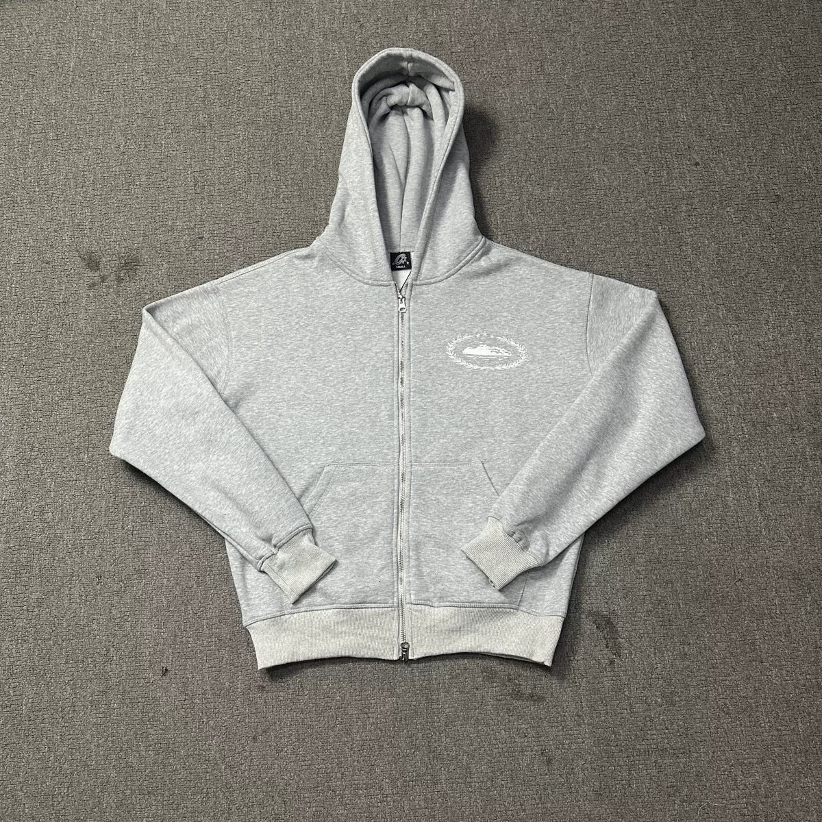 Grey Zip-Up Hoodie | Minimalist Streetwear Hoodie with Embroidered Logo Detail