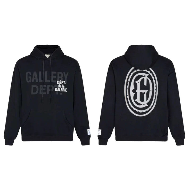 Gallery Dept. "GD Multi Logo" Hoodie – Black Oversized Streetwear Hover Image