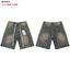 VALEFOREVER Vintage Brown Washed Denim Shorts Full Rhinestone Studded