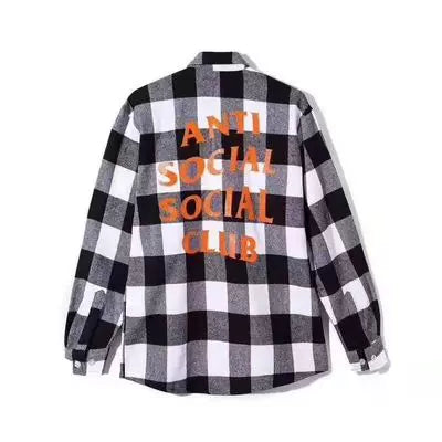 Anti Social Social Club Plaid Flannel Shirt - Black/White/Orange Hover Image
