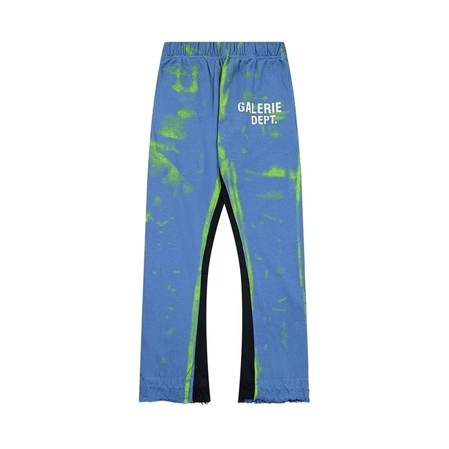 Gallery Dept. "GALERIE DEPT." Lime Green Tie-Dye Wash Contrast Panel Sweatpants - Blue Hover Image