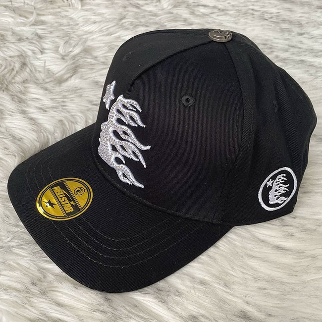 Hellstar Black Silver Flame Flat Brim Cap Hover Image