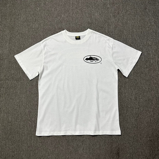 Corteiz Alcatraz Oval Logo White T-Shirt — Minimalist Streetwear Tee with Iconic Brand Emblem Hover Image