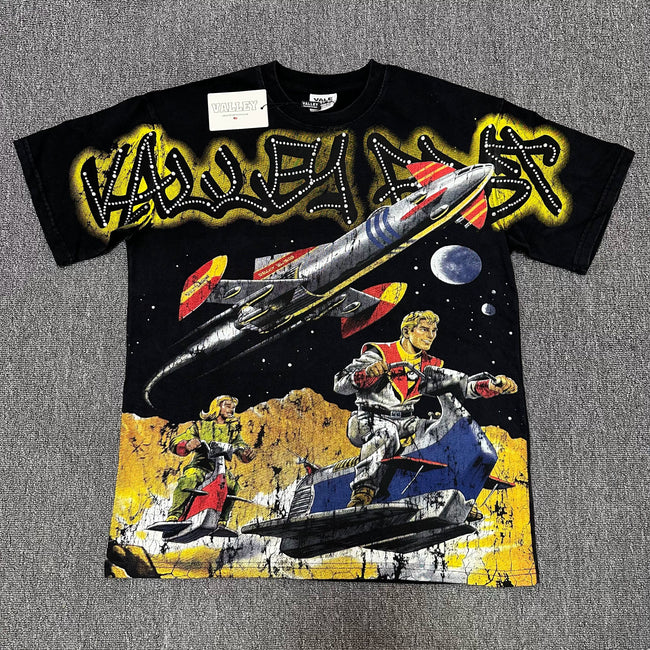 VALEFOREVER Black Space Rocket Sci-Fi Retro Graphic Short Sleeve T-Shirt Hover Image