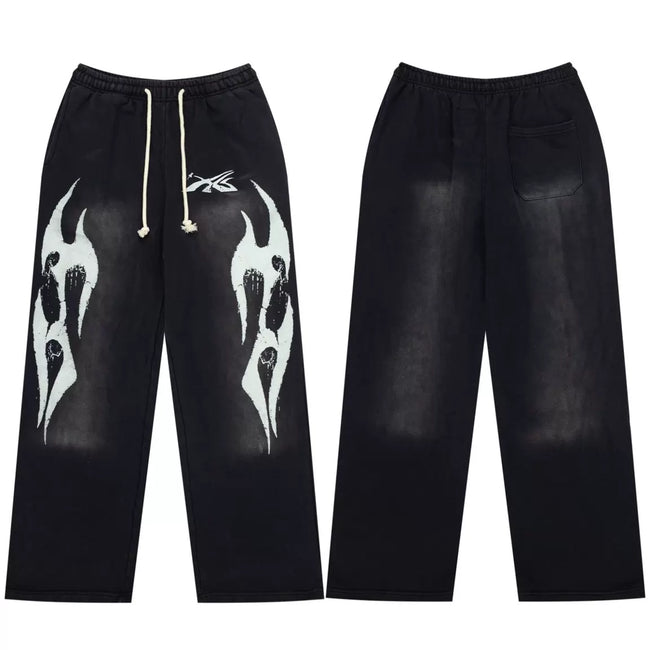 HELLSTAR Black Straight Flame Print Pants Hover Image