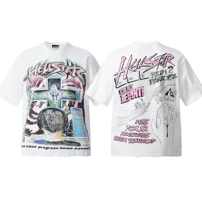 Hellstar White Cross Graffiti Print Tee Hover Image