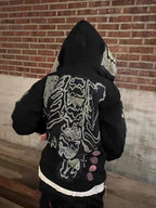 Streetwear Graphic Skeleton Full-Zip Hoodie - Black/Blue