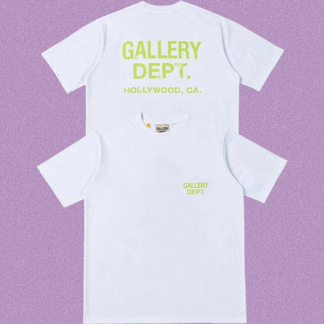 Gallery Dept. Hollywood Logo Short Sleeve T-Shirt - White/Neon Green Hover Image
