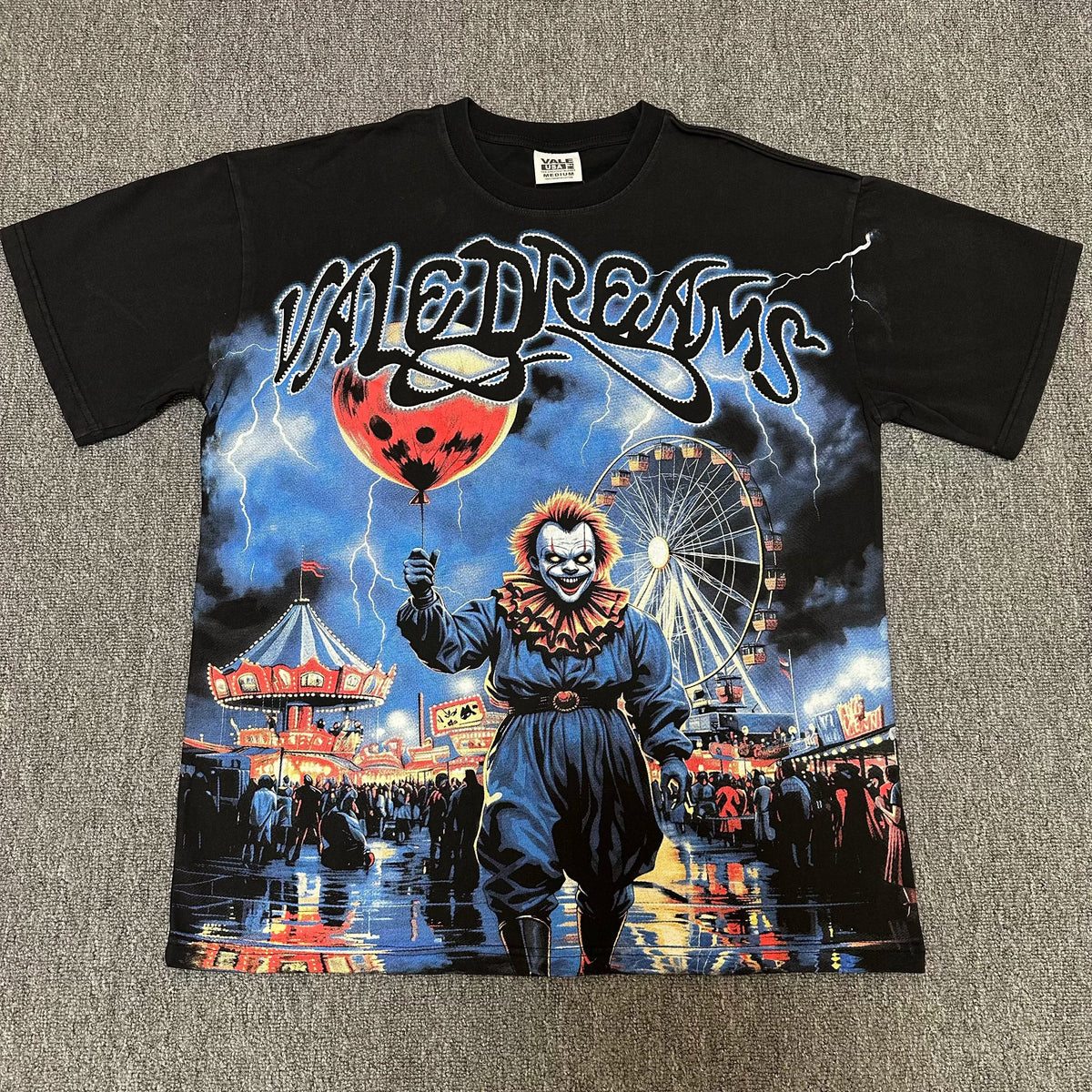 VALEFOREVER Black Carnival Clown Vintage Horror Graphic Short Sleeve T-Shirt