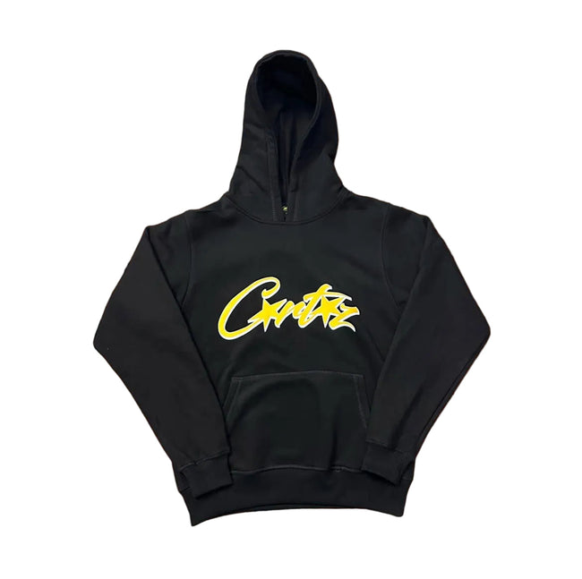Black Script Logo Hoodie – Oversized Streetwear Pullover Sweatshirt Hover Image