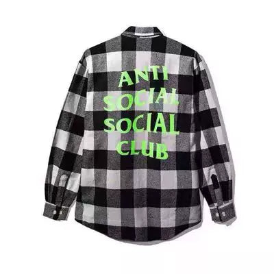 Anti Social Social Club Plaid Flannel Shirt - Black/White/Neon Green Hover Image
