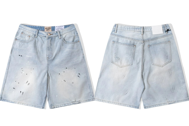Gallery Dept. Paint Splatter Denim Shorts - Light Blue Hover Image