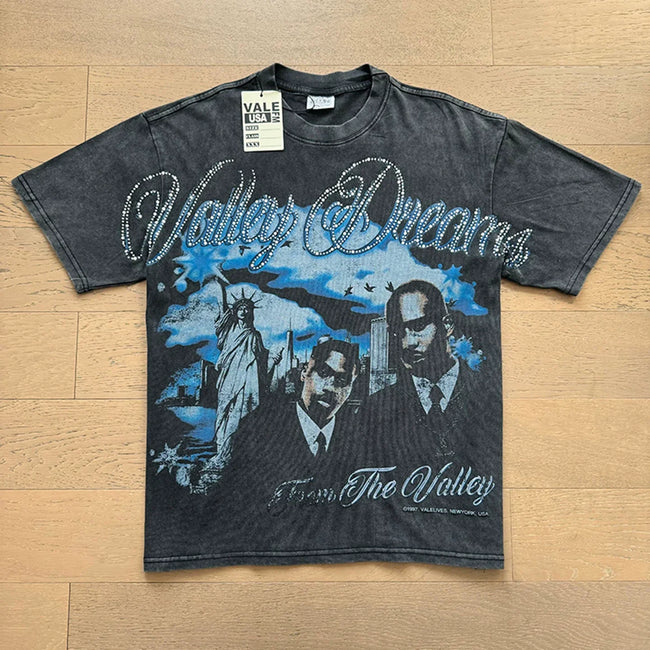 VALEFOREVER Black Washed Valley Dreams Hip Hop Portrait Vintage Graphic T-Shirt Hover Image