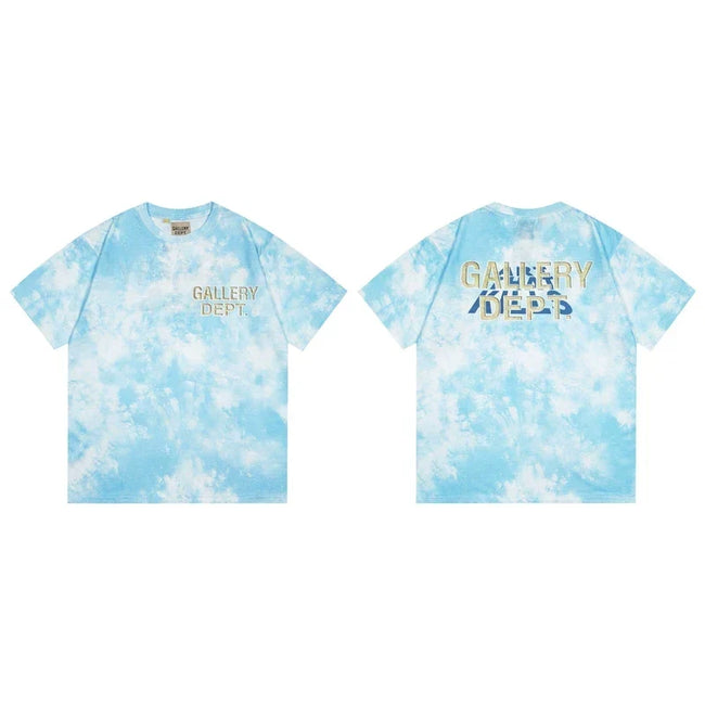 Gallery Dept. Marble Tie-Dye Gold Logo Short Sleeve T-Shirt - Light Blue Hover Image