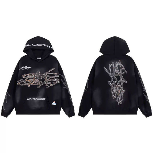 Hellstar Black Print Detail Hoodie Hover Image