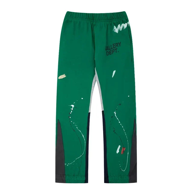 Gallery Dept. Paint Splatter Contrast Panel Sweatpants - Forest Green Hover Image