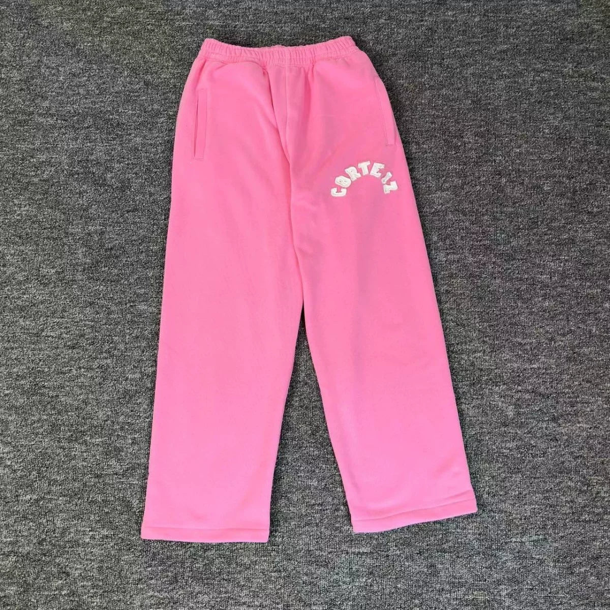 Pink Minimalist Straight-Leg Sweatpants | Casual Streetwear Pants with Logo Detail