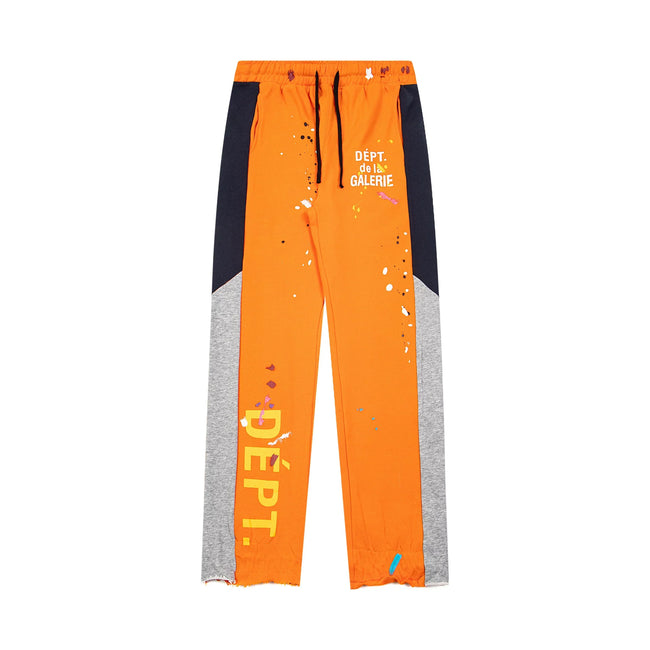 Gallery Dept. "DEPT. de la GALERIE" Vertical Logo Paint Splatter Contrast Panel Sweatpants - Orange Hover Image