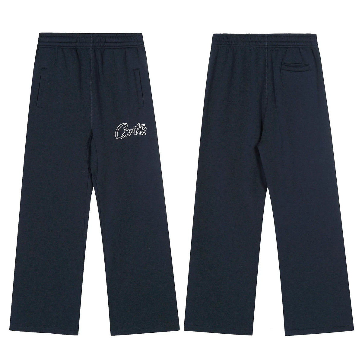 Navy Blue Minimalist Straight-Leg Sweatpants | Premium Streetwear Pants with Logo Detail