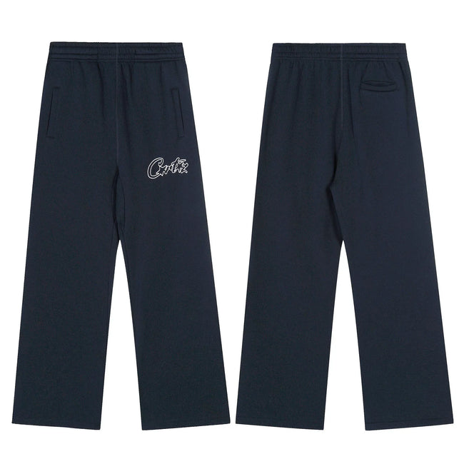 Navy Blue Minimalist Straight-Leg Sweatpants | Premium Streetwear Pants with Logo Detail Hover Image