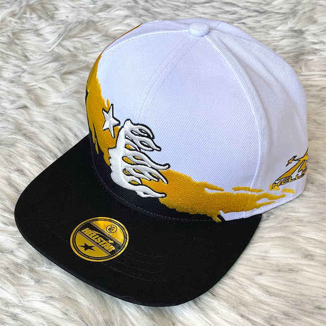 Hellstar White Black Yellow Flame Flat Brim Cap Hover Image