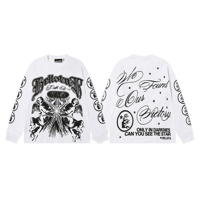 Hellstar White Angel Victory Script Long Sleeve Tee Hover Image