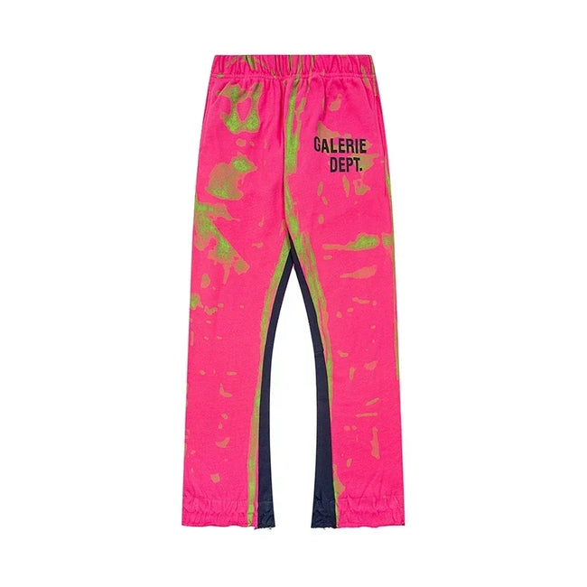 Gallery Dept. "GALERIE DEPT." Lime Green Tie-Dye Wash Contrast Panel Sweatpants - Hot Pink Hover Image