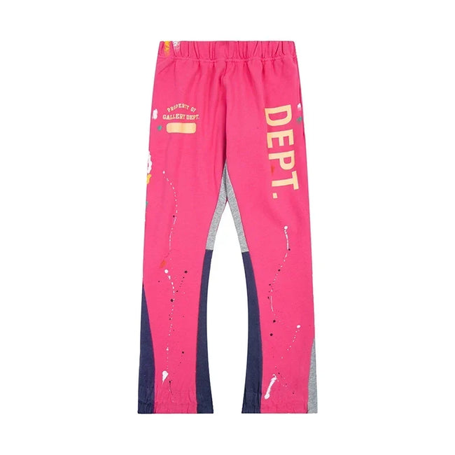 Gallery Dept. "DEPT." Vertical Logo Paint Splatter Contrast Panel Sweatpants - Hot Pink Hover Image