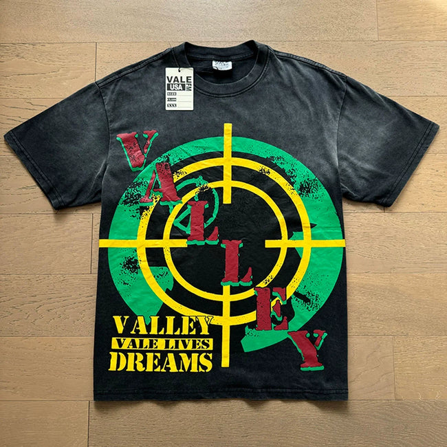 VALEFOREVER Black Washed Target Logo Retro Graphic Short Sleeve T-Shirt Hover Image