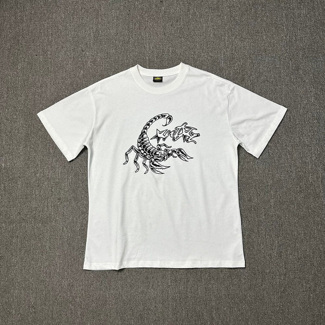 Corteiz Scorpion Graphic White T-Shirt — Bold Black Scorpion Print on Classic Streetwear Tee Hover Image