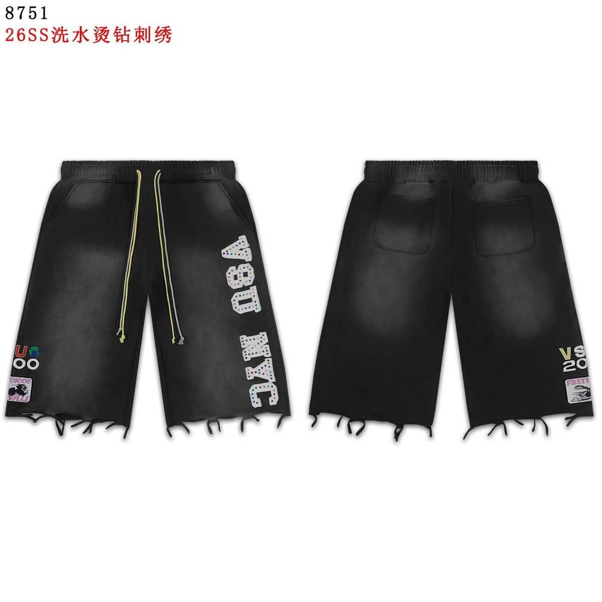 VALEFOREVER Black Denim Shorts with White Contrast Print