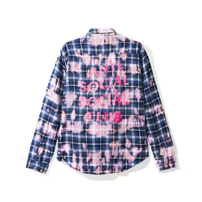 Anti Social Social Club Bleached Plaid Flannel Shirt - Blue/Pink Hover Image