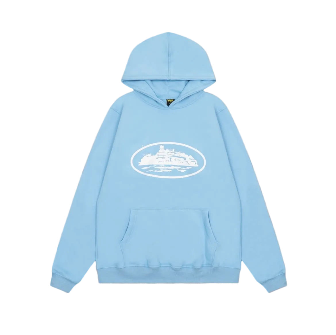 Sky Blue Vintage Graphic Hoodie – Oversized Streetwear Pullover Sweatshirt