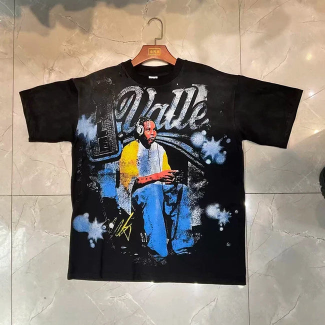 Valleydream Black Hip-hop Portrait Splash Ink Vintage T-Shirt Hover Image