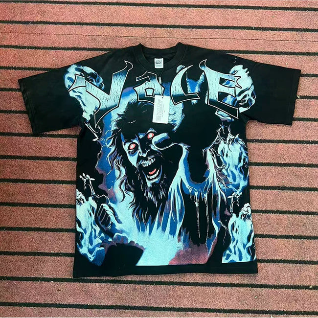 Valleydream Black Lion Flame Vintage Graphic Short Sleeve T-Shirt Hover Image
