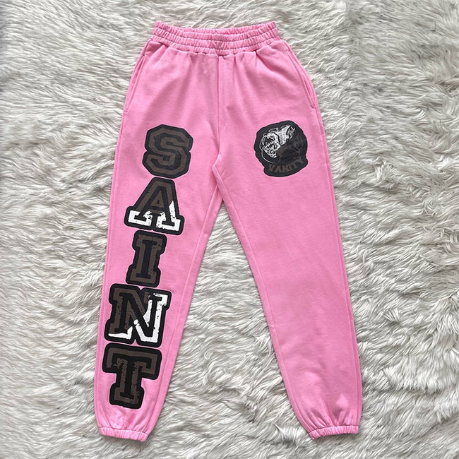 Saint Vanity Varsity Applique Sweatpants - Pink Hover Image