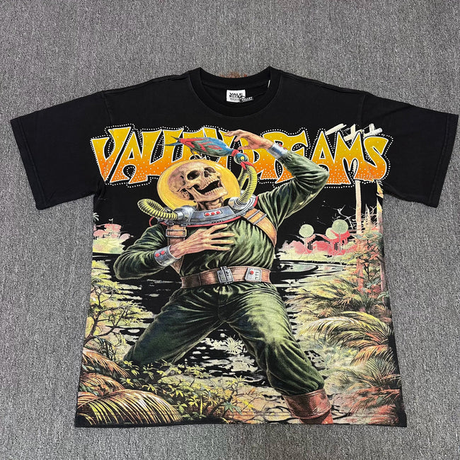 VALEFOREVER Black Skeleton Astronaut Retro Graphic Short Sleeve Tee Hover Image