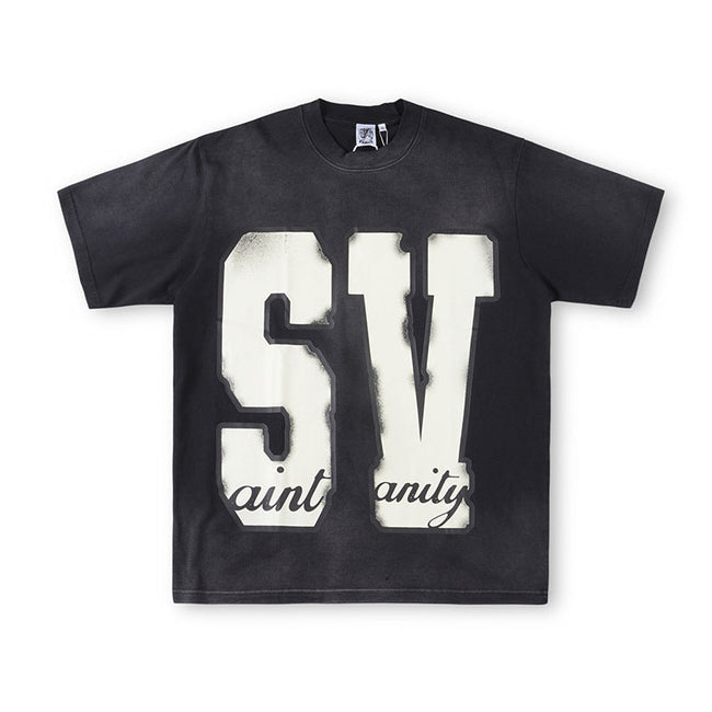 SAINT VANITY SV Logo Short-Sleeve Graphic T-Shirt - Black / Vintage Wash Hover Image