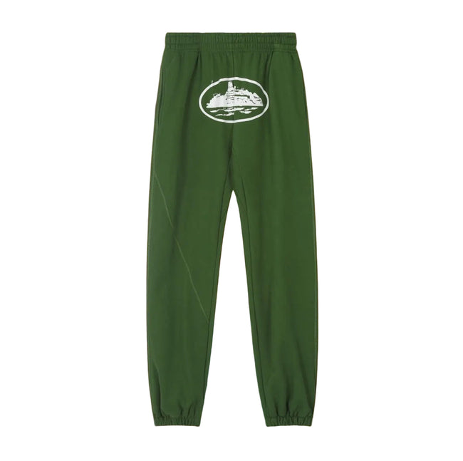 Forest Green Vintage Graphic Sweatpants – Oversized Streetwear Joggers Hover Image
