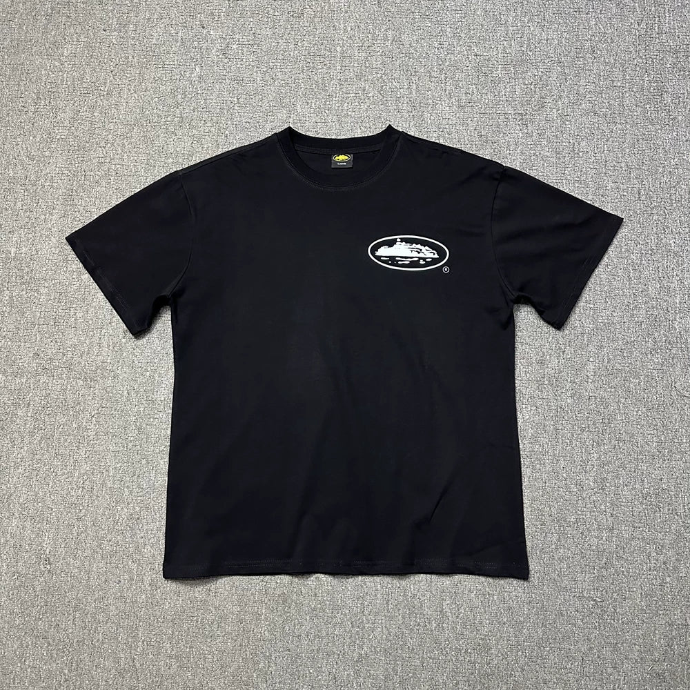 Corteiz Alcatraz Oval Logo Black T-Shirt — Minimalist Streetwear Tee with Iconic Brand Emblem