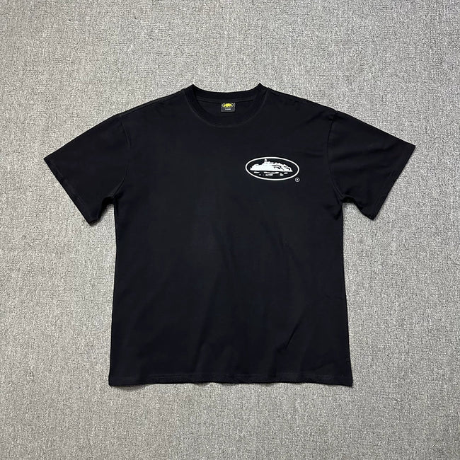Corteiz Alcatraz Oval Logo Black T-Shirt — Minimalist Streetwear Tee with Iconic Brand Emblem Hover Image