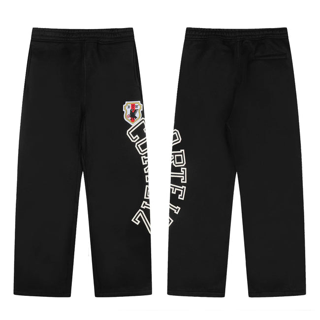Black Graphic Straight-Leg Sweatpants | Bold Streetwear Pants with Side Letter Detail Hover Image