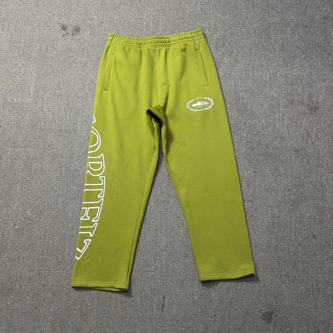 Lime Green Graphic Straight-Leg Sweatpants | Bold Streetwear Pants with Side Print Detail Hover Image